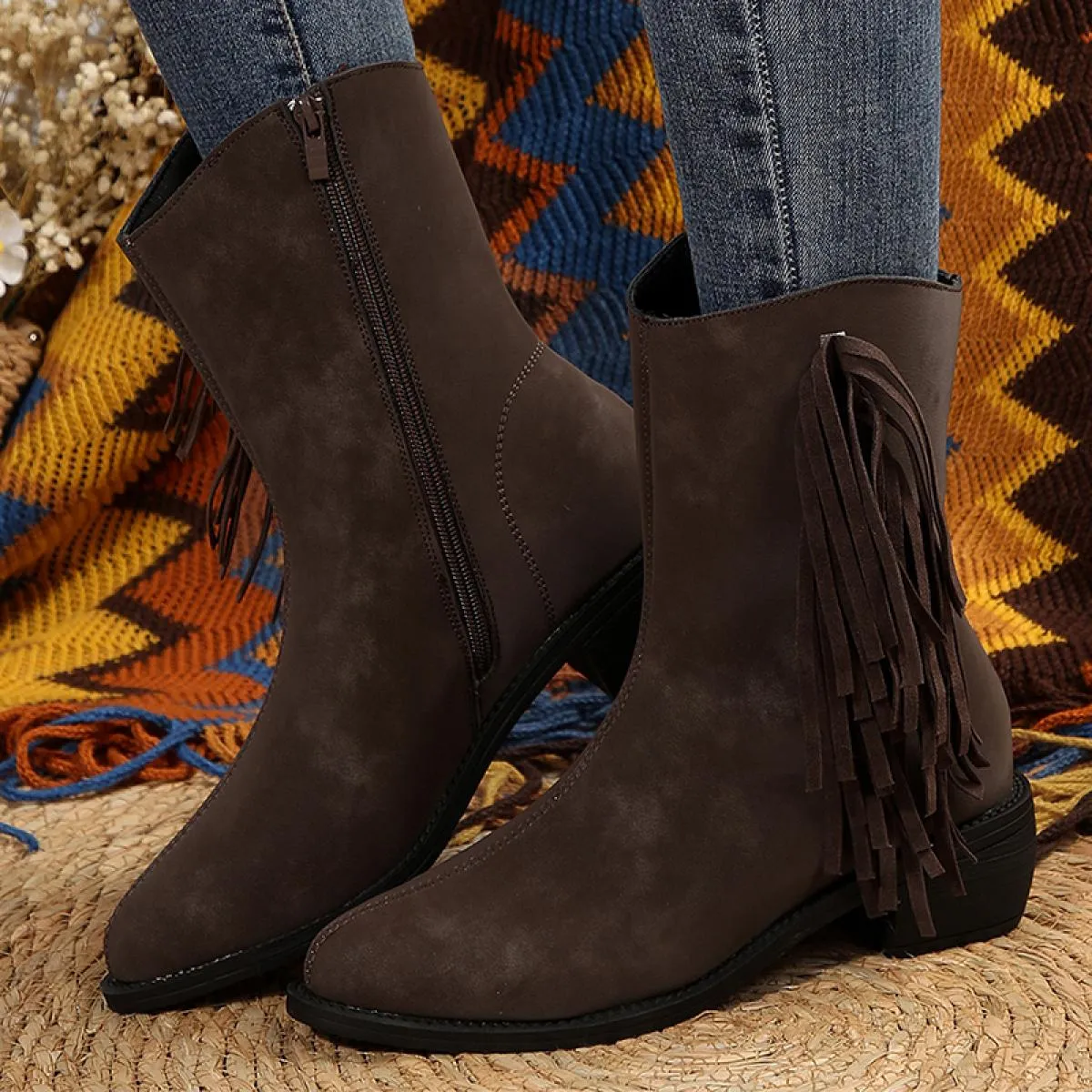 2023 inverno nuova tendenza pelle scamosciata donne scarpe con tacco medio stivaletti Chelsea alla caviglia stivali da moto firm