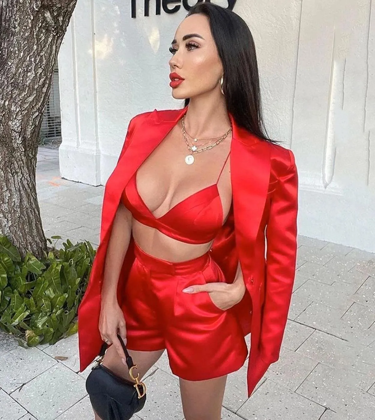 3 Pcs Set Gonna Blazer Suit Donna 2022 Spring New Red Tre pezzi Abito monopetto Canotta Gonna corta Giacca
