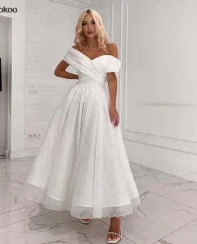 Abito da sposa bianco da spiaggia Boho con spalle scoperte Abito da sposa principessa