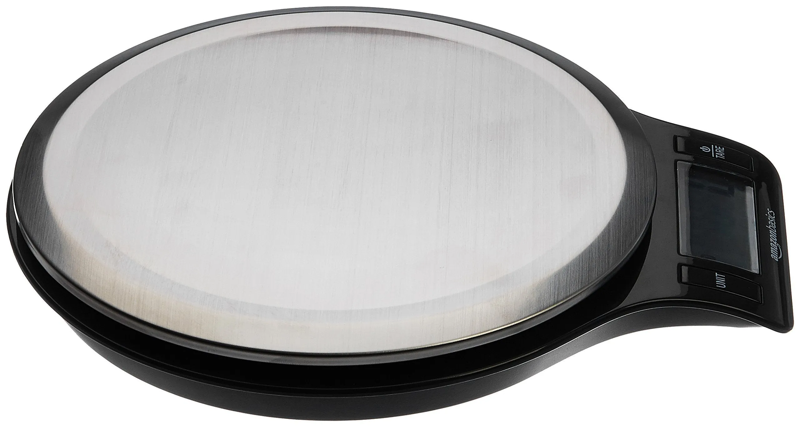 Amazon Basics - Bilancia digitale da cucina con display LCD, priva di bisfenolo A (pile incluse), Nero e acciaio inossidabile