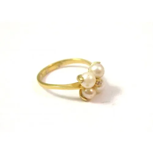 ANELLO FIORE DA DONNA IN ORO GIALLO 18 KT CON PERLE E ZIRCONE