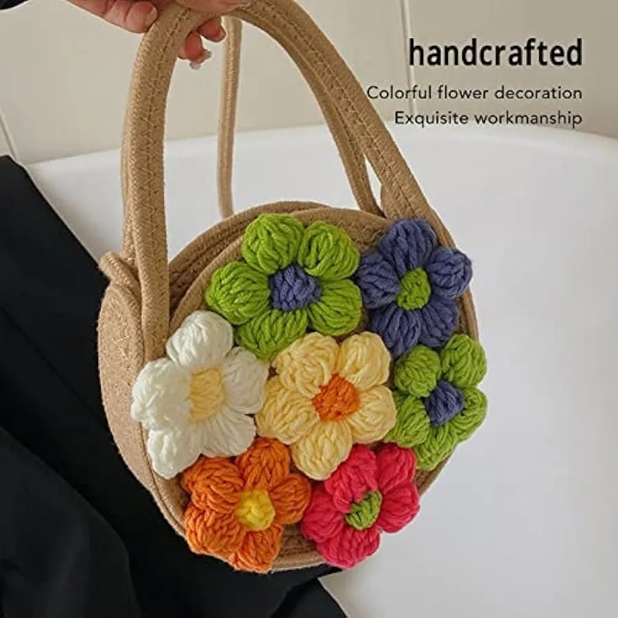 BEIJIALY Borsa a Tracolla Intrecciata a Mano, Borsa da Spiaggia in Paglia a Fiori per Donna Borsa a Tracolla in Paglia di Grande