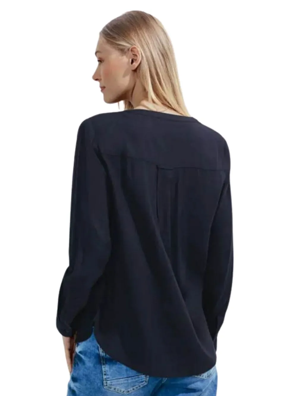 Blusa Donna in viscosa con risvolto blu