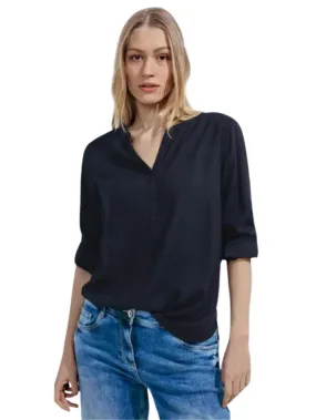 Blusa Donna in viscosa con risvolto blu