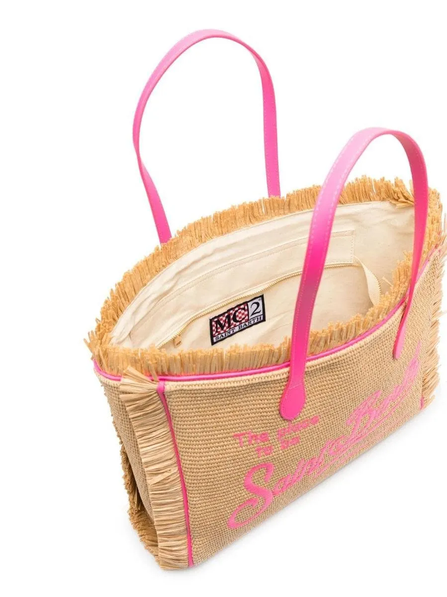 Borsa da Spiaggia Vanity con Frange e Logo Ricamato