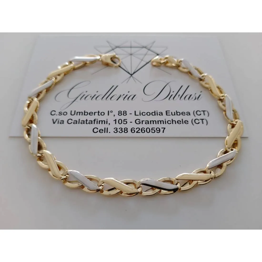 BRACCIALE Bicolore Maglia Alternata Uomo Donna ORO GIALLO BIANCO 18 Karati 750%