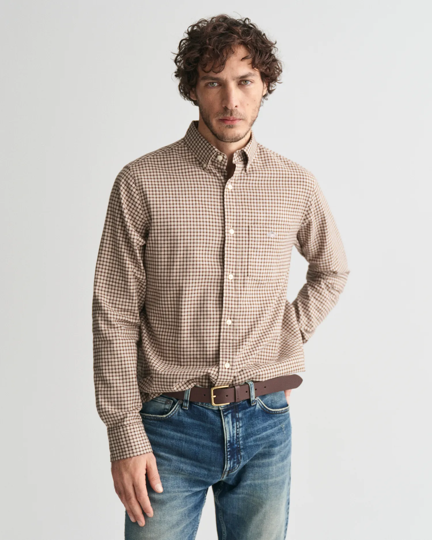 Camicia in flanella a microquadretti regular fit    