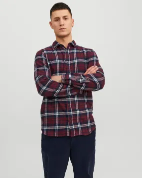 Camicia in flanella a quadri blu bordeaux e bianchi
