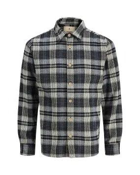 Camicia in flanella a quadri grigia bianca e azzurra