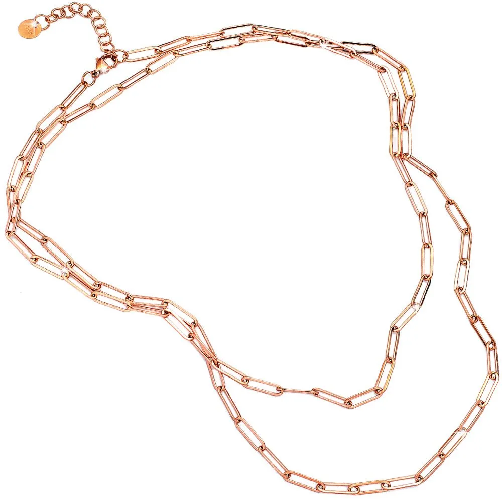 Collana con maglia a profilo squadrato in acciaio colore Rose gold - Scegli la lunghezza all'interno