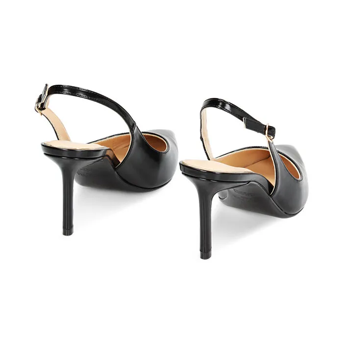 Décolleté slingback nere, tacco 7,6 cm