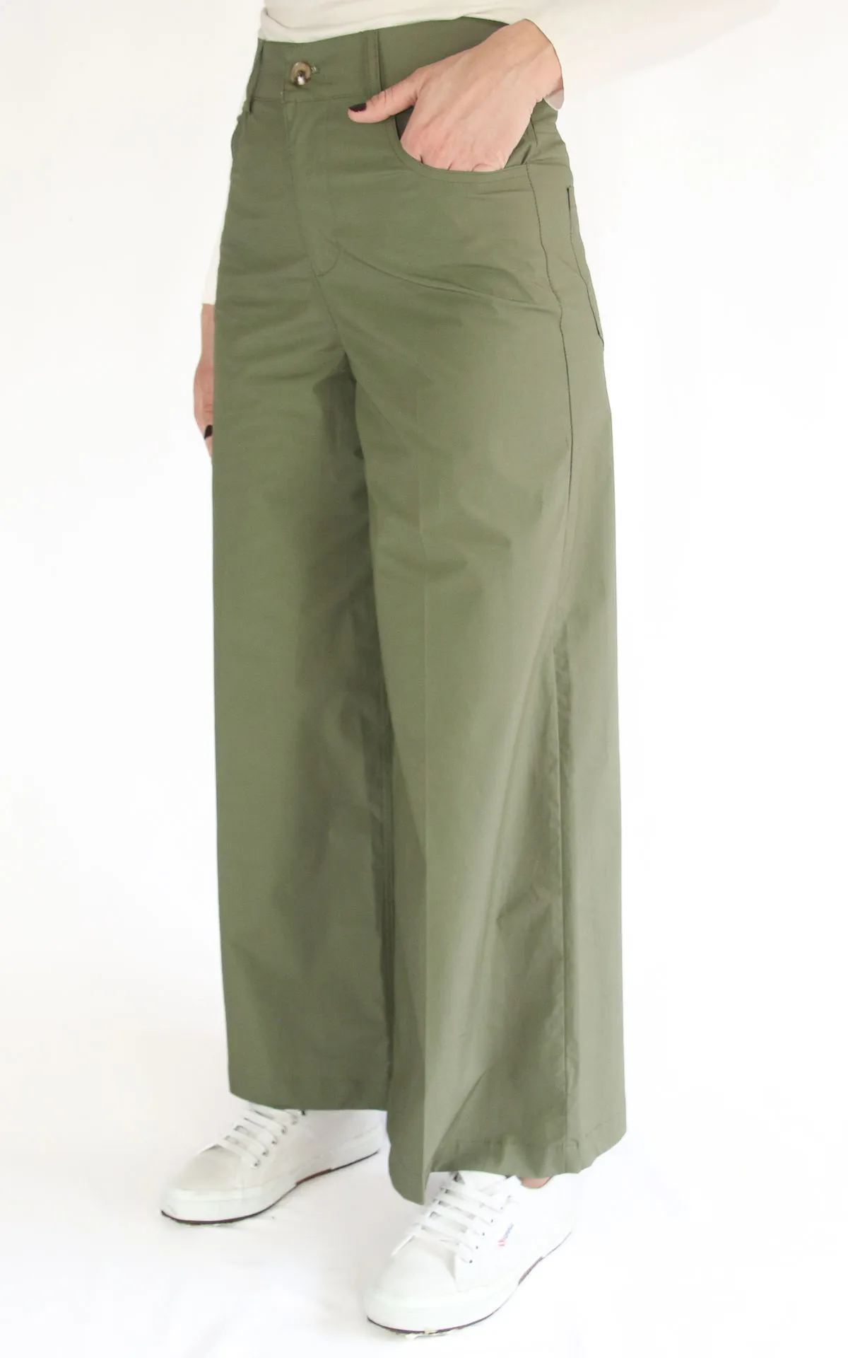 ECO- Pantalone largo cotone – Verde militare