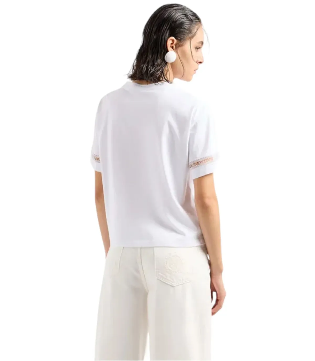 Emporio Armani Donna T-Shirt Manica Corta Con Tape Logato Macrame'