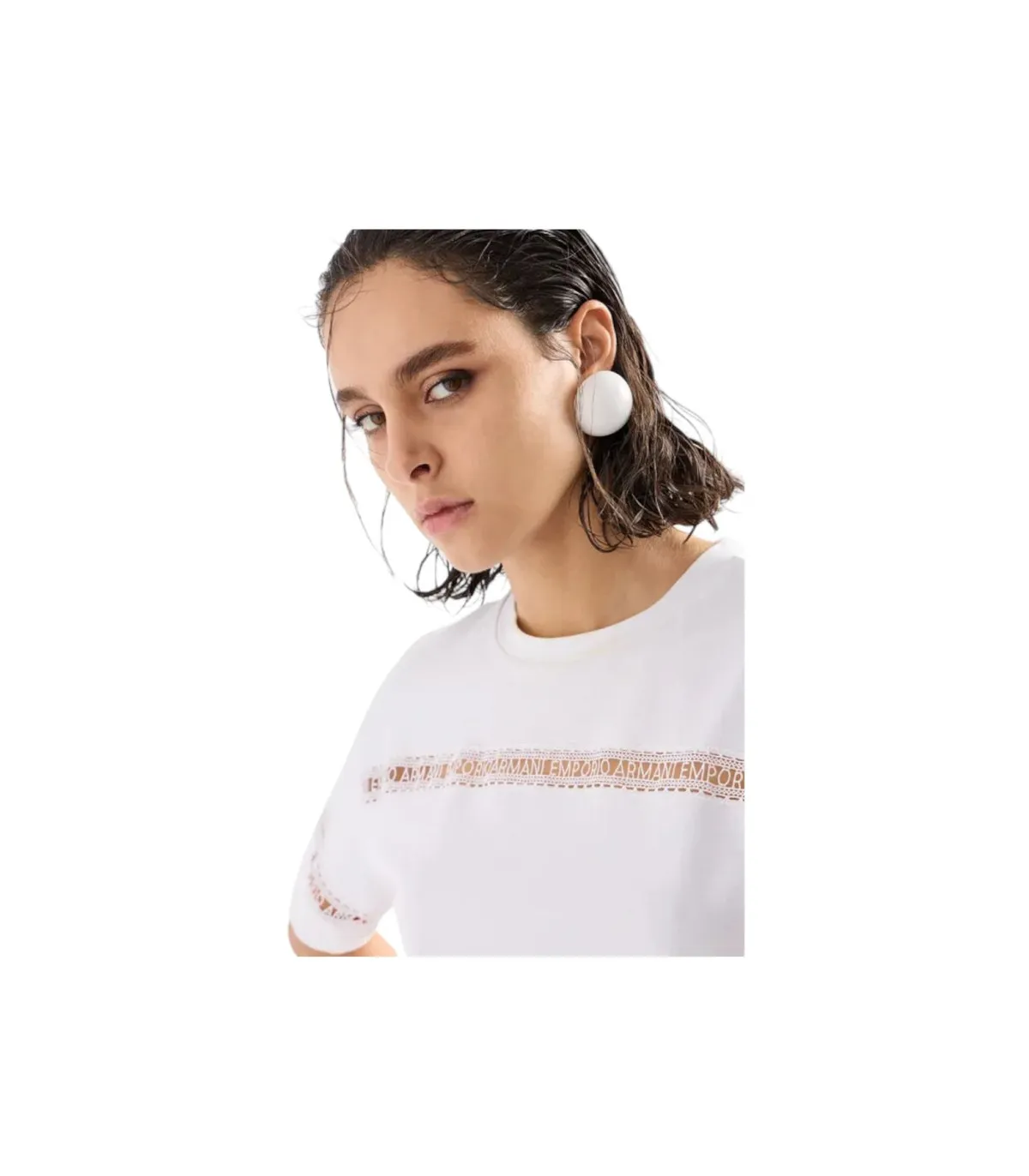 Emporio Armani Donna T-Shirt Manica Corta Con Tape Logato Macrame'