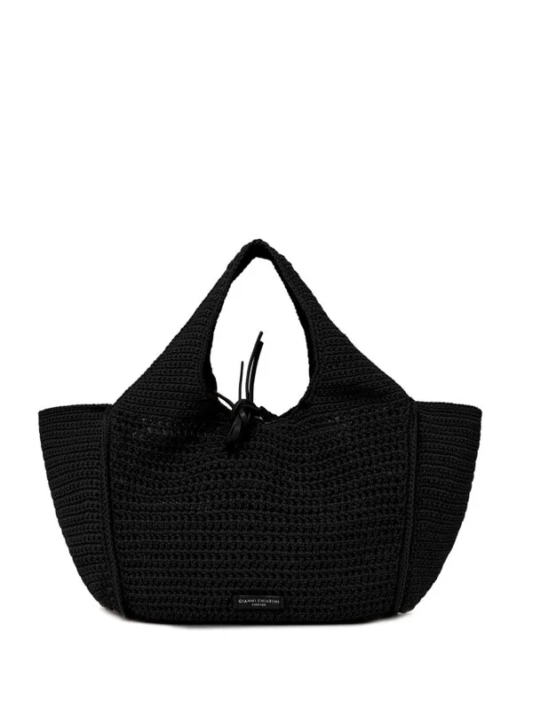 Euforia black shopping bag in crochet fabric