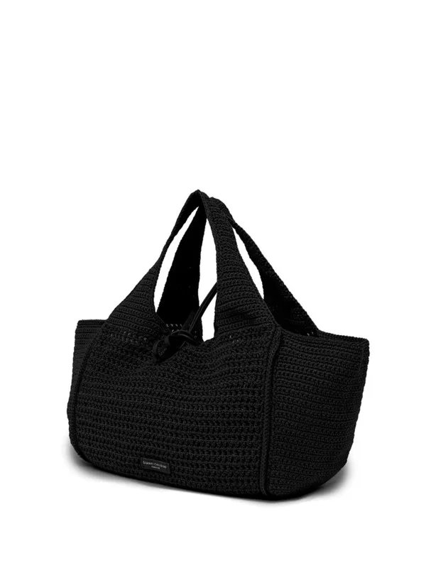 Euforia black shopping bag in crochet fabric