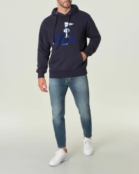 Felpa blu con cappuccio e stampa Snoopy con scritta in spugna davanti