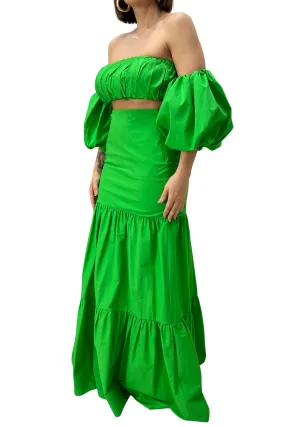Gonna donna vita alta in cotone lunga con balze zip a scomparsa a lato