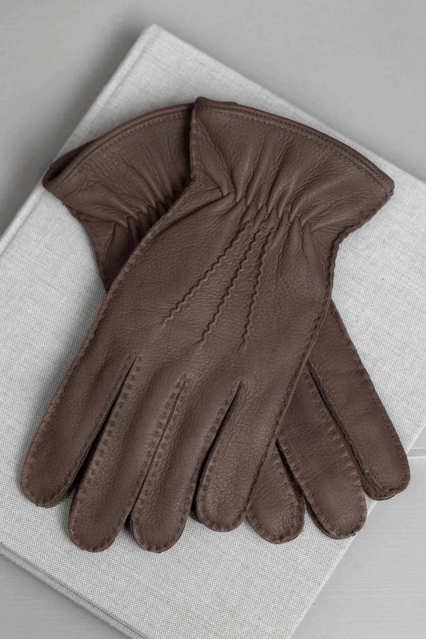 Guanti in pelle di cervo foderati in cashmere marrone - Made in Italy    