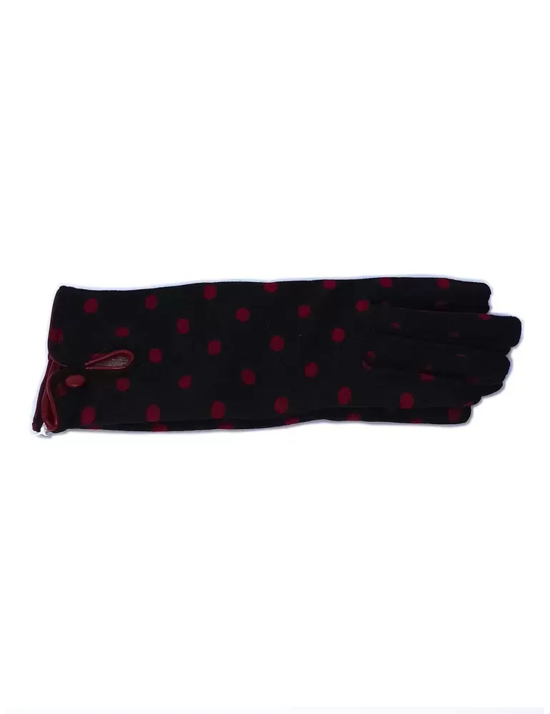 Guanti neri a pois interno cashmere profili e bottone in pelle