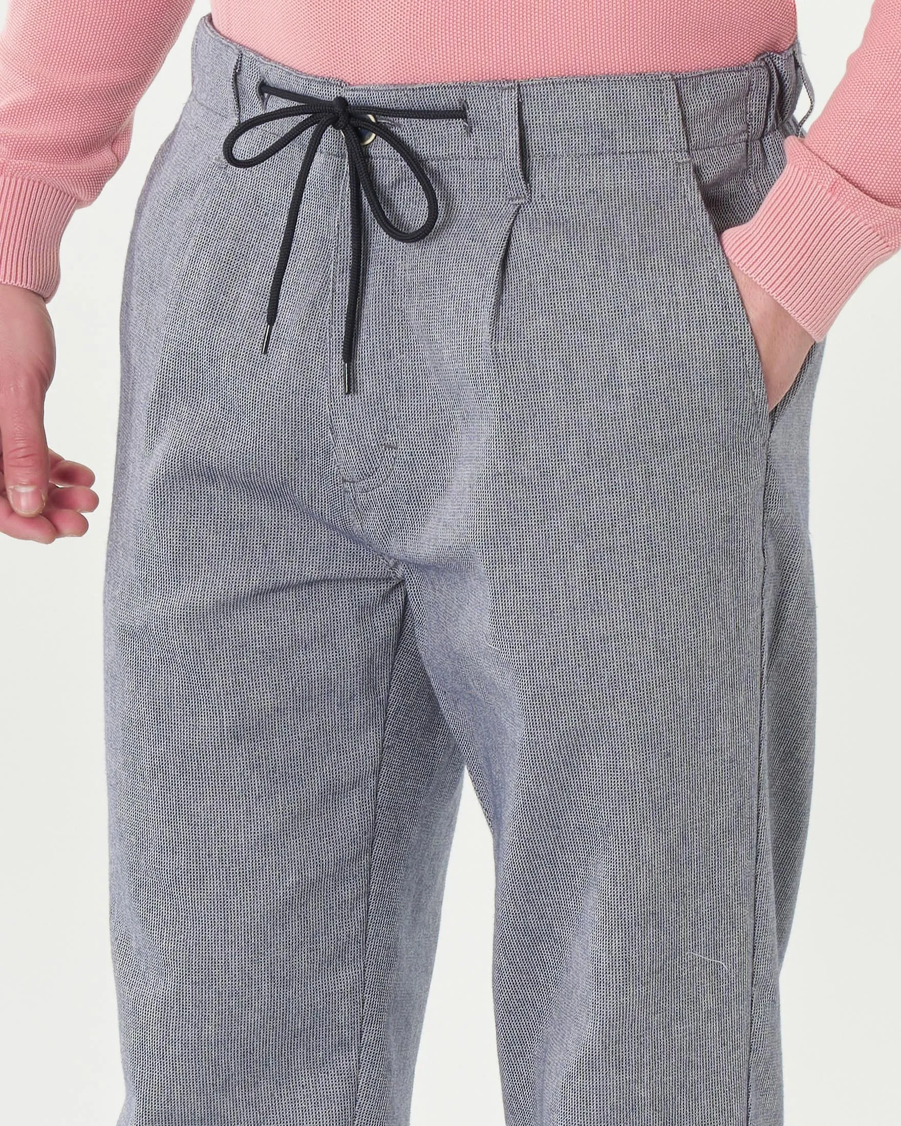 Pantalaccio micro quadretto blu in misto lino con una pinces