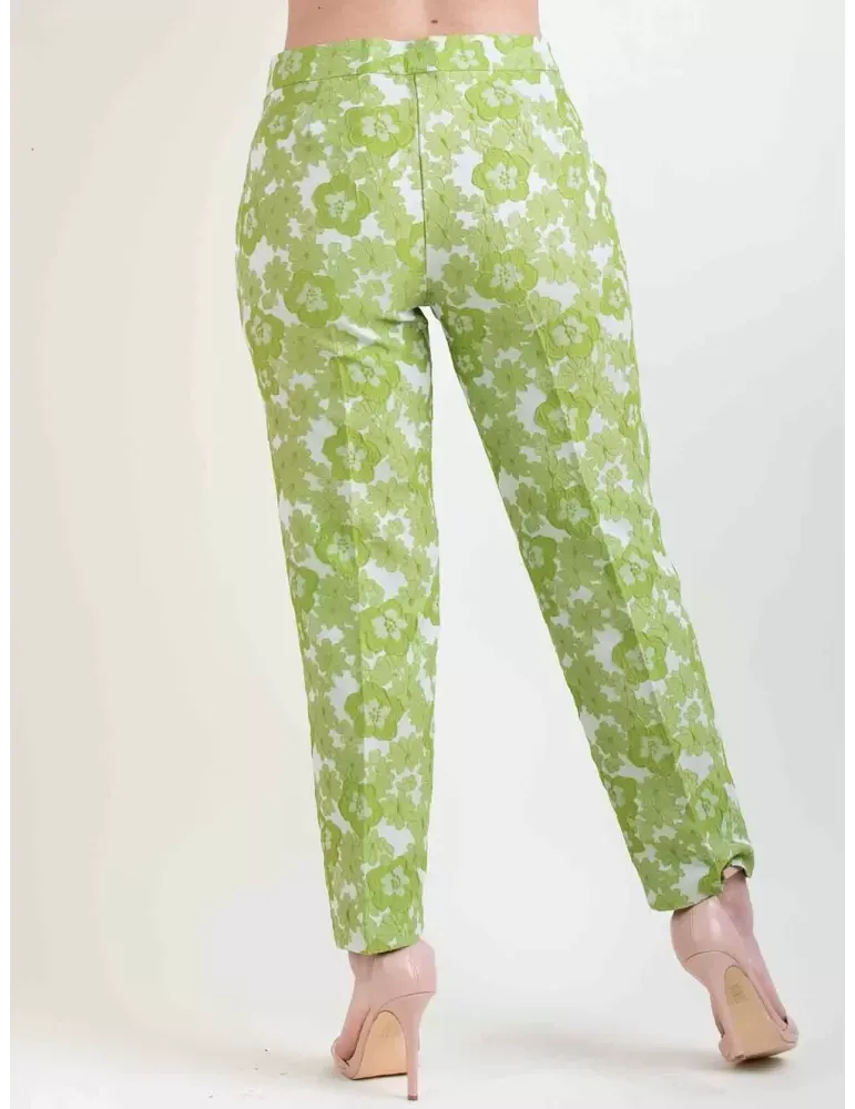 Pantaloni del tailleur broccato verde a fiori Amethist