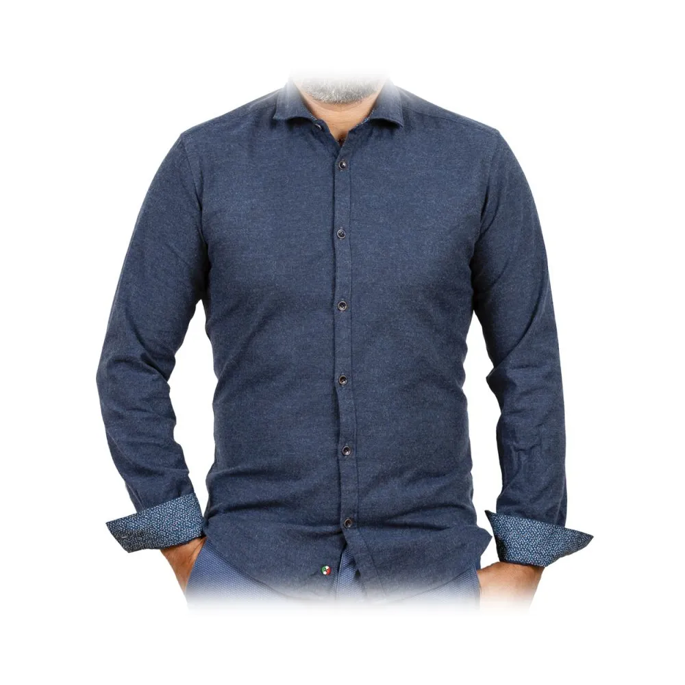 Poggianti 1985 - Camicia in Flanella con Contrasti Fantasia - Handmade in Italy - New Luxury Exclusive Collection