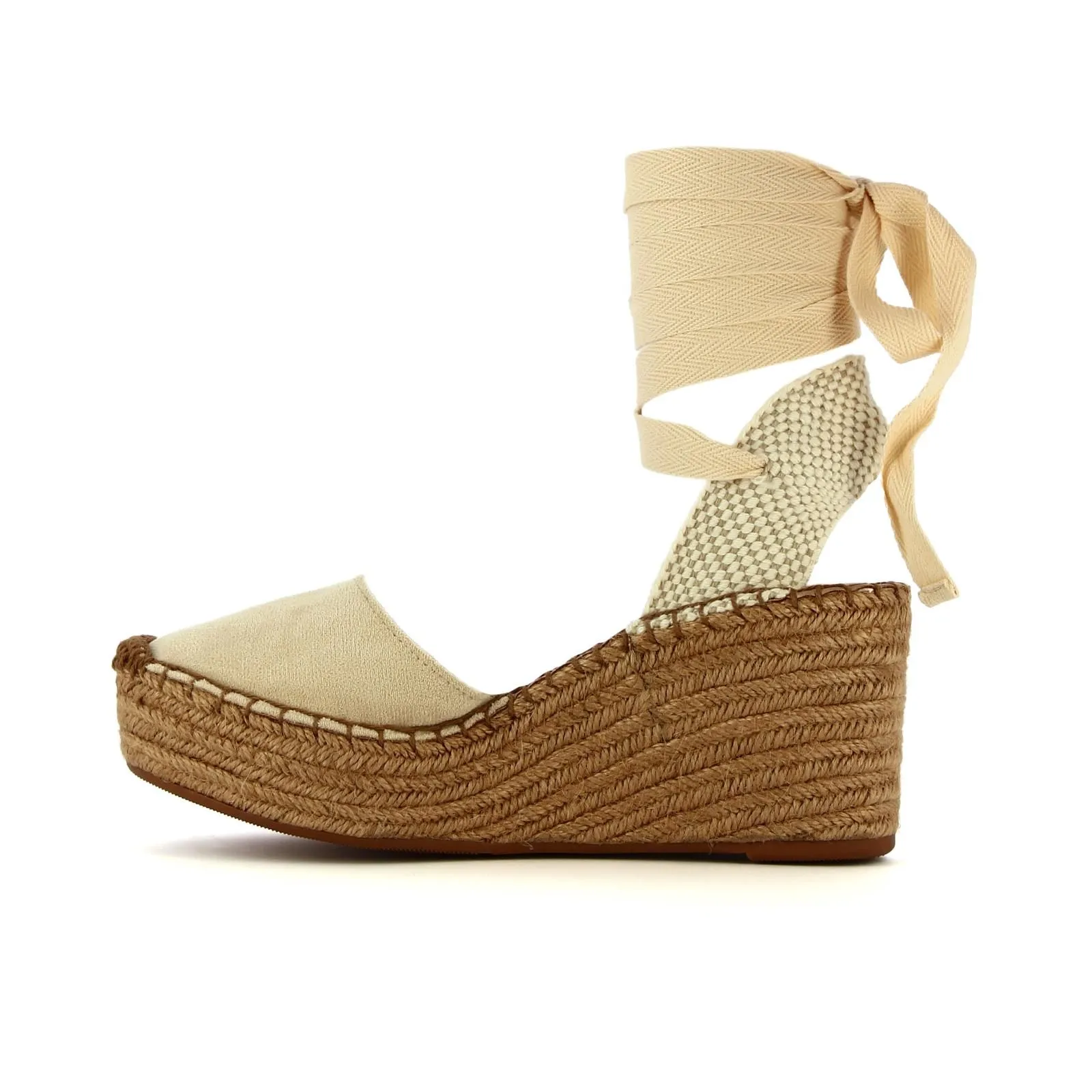 Sandali beige con zeppa modello campesine