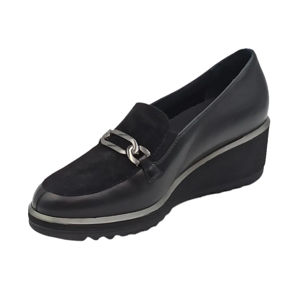 Scarpa donna in pelle con zeppa King of hearts 22583 NAPPA NERO CAM
