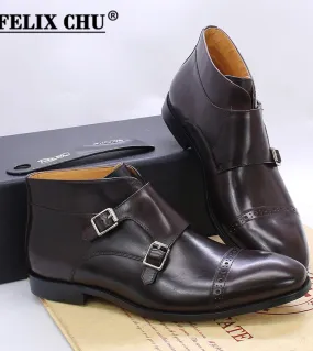 Stivaletti da uomo in stile occidentale Stivaletti da uomo con cinturino doppio monaco Moda uomo alla caviglia