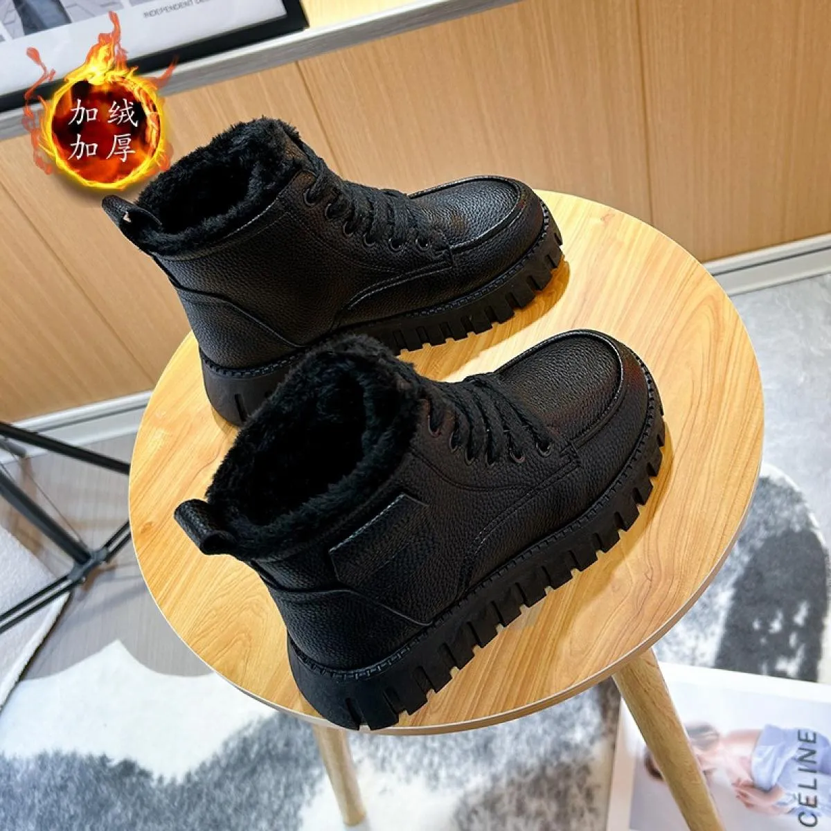 Stivali da donna Scarpe invernali da donna Comfort caldo Plus Stivaletti con plateau alla caviglia in peluche Bottini da passegg