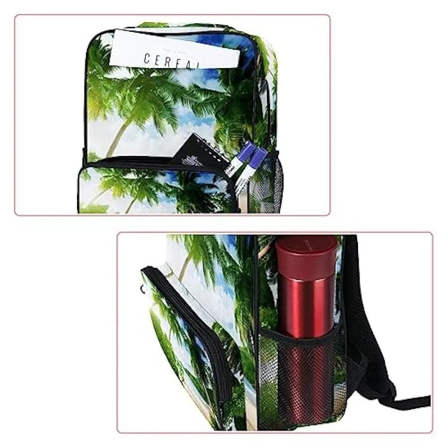 suojapuku Zaino da donna per college,borsa da viaggio zaino classico,palme da spiaggia tropicale,Zainetto casual leggero 1524960