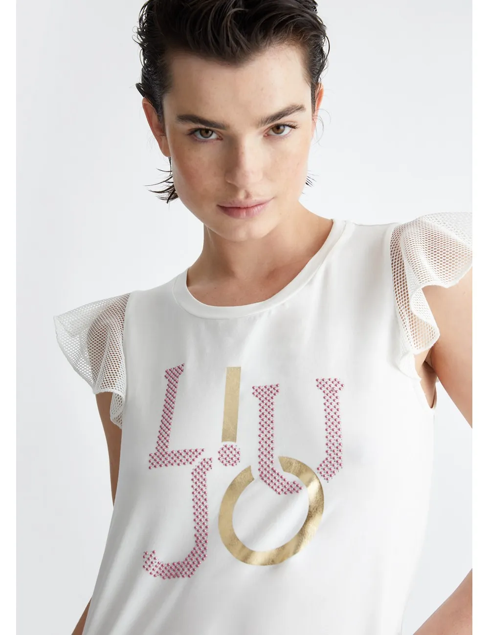 TA4269 TOP IN JERSEY CON LOGO LIU JO DONNA MAGLIA MAGLIETTA T SHIRT WOMAN BIANCA