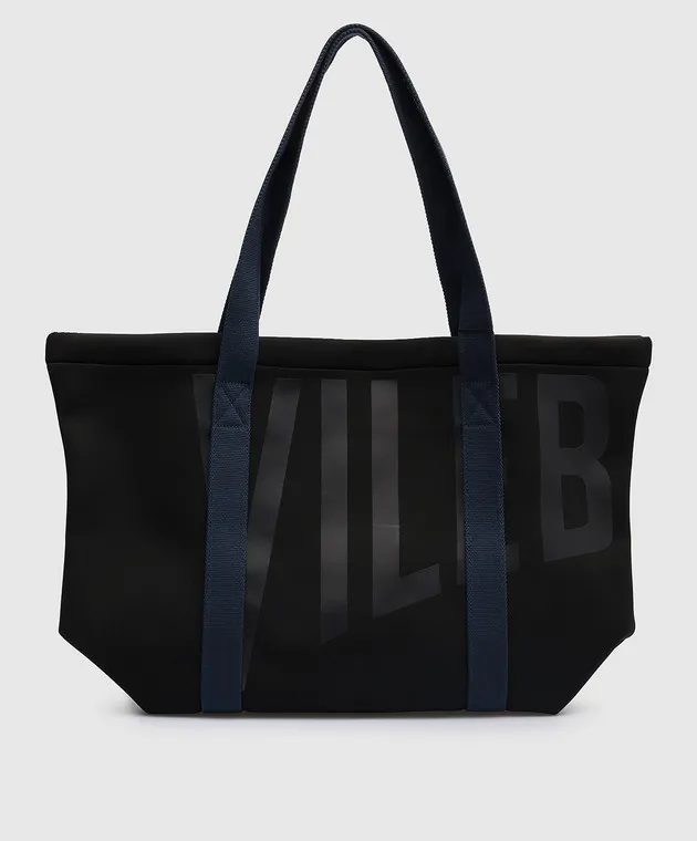 Vilebrequin Borsa da spiaggia nera con logo BSBC1137