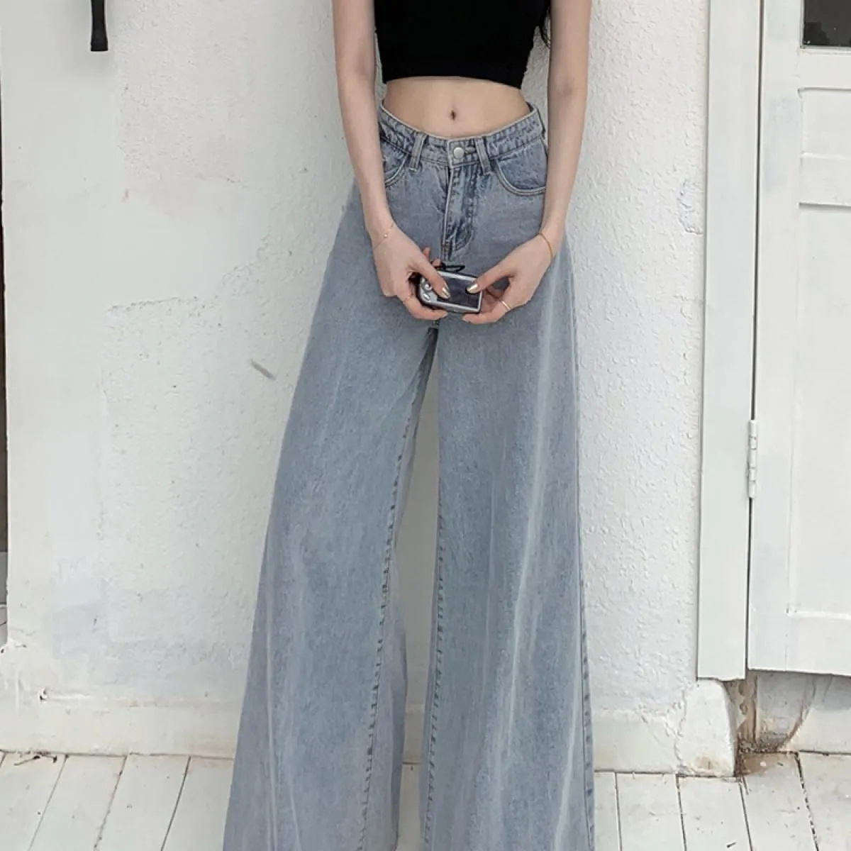 Zoki Hip Hop Streetwear Jeans a zampa d'elefante Pantaloni larghi in denim a vita alta oversize da donna Pantaloni a zampa grand